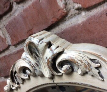 Antique oak mirror painted Pure White distressed with dark wax finish. Perfect anywhere.