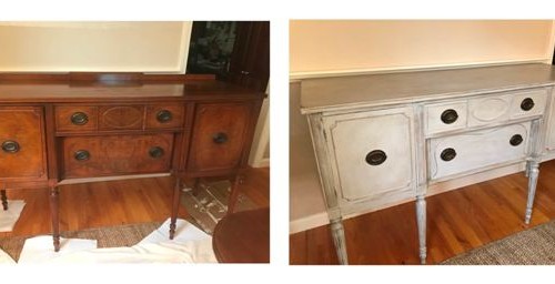 This sideboard was painted with Annie Sloan Chalk Paint in Paris Grey, lightly distressed then sealed with clear dark wax for protection.